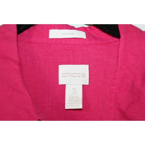 Chico's 100% Linen No Iron Button Up Shirt Pink Women's Size 3 XL 16 Lagonlook - Picture 5 of 16